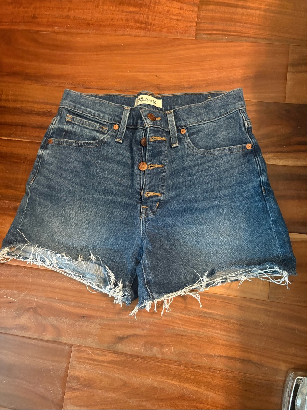 Madewell High Rise Denim Shorts Size 27 Medium Wash Frayed (1496)